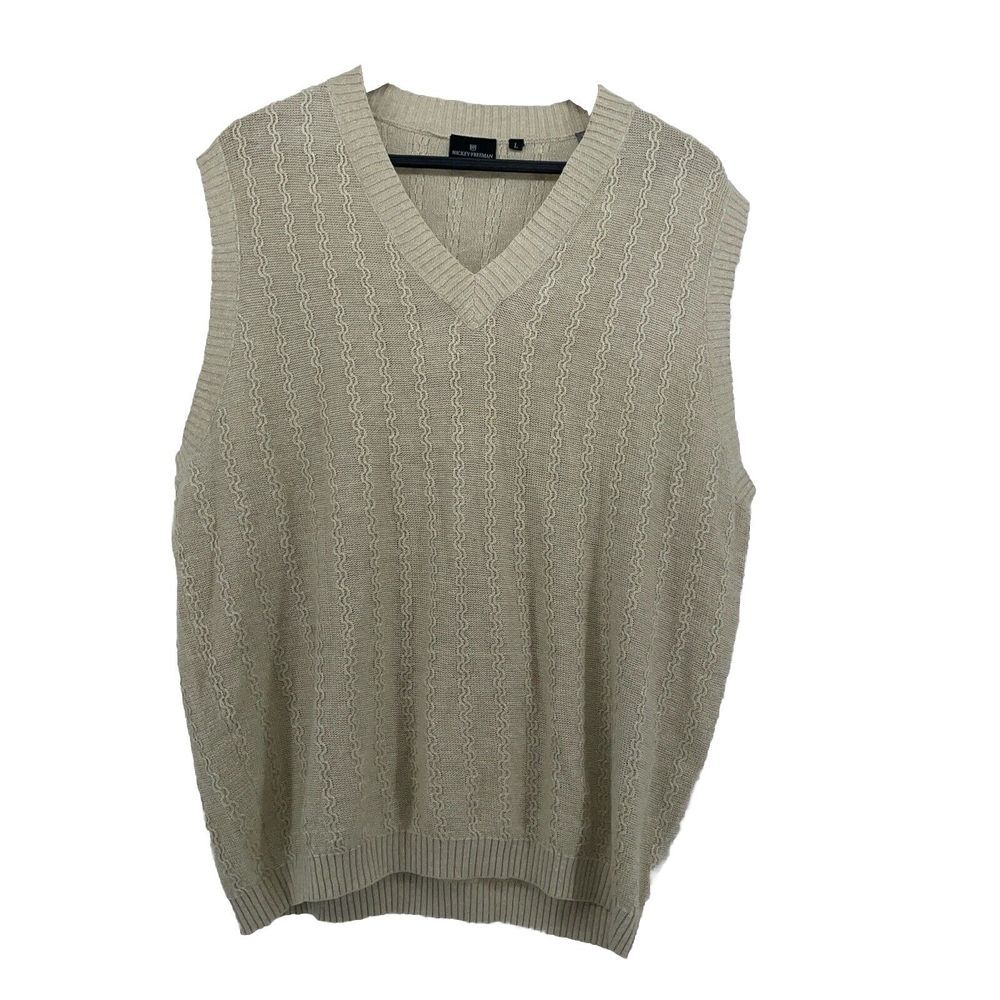 Hickey-Freeman Sweater Vest Mens Large Ivory Old Money Linen Cotton Preppy‎ Golf